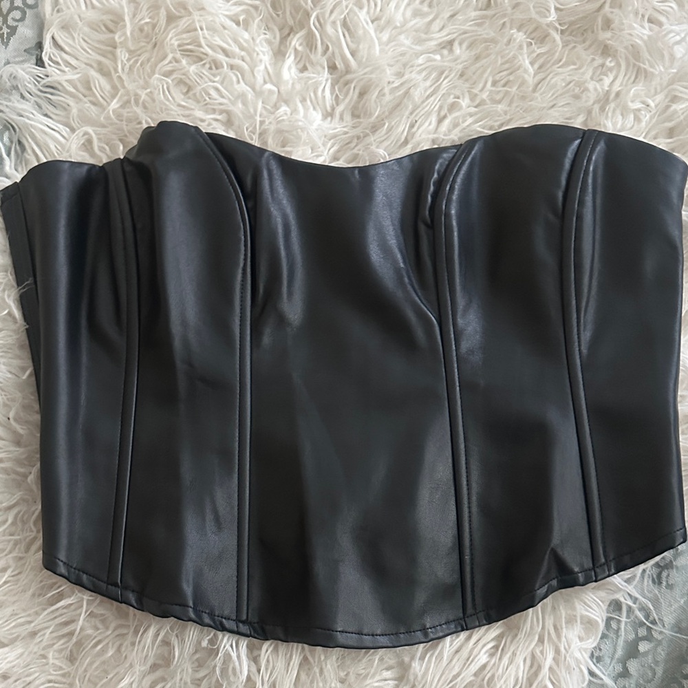 Black Faux Leather Corset Top